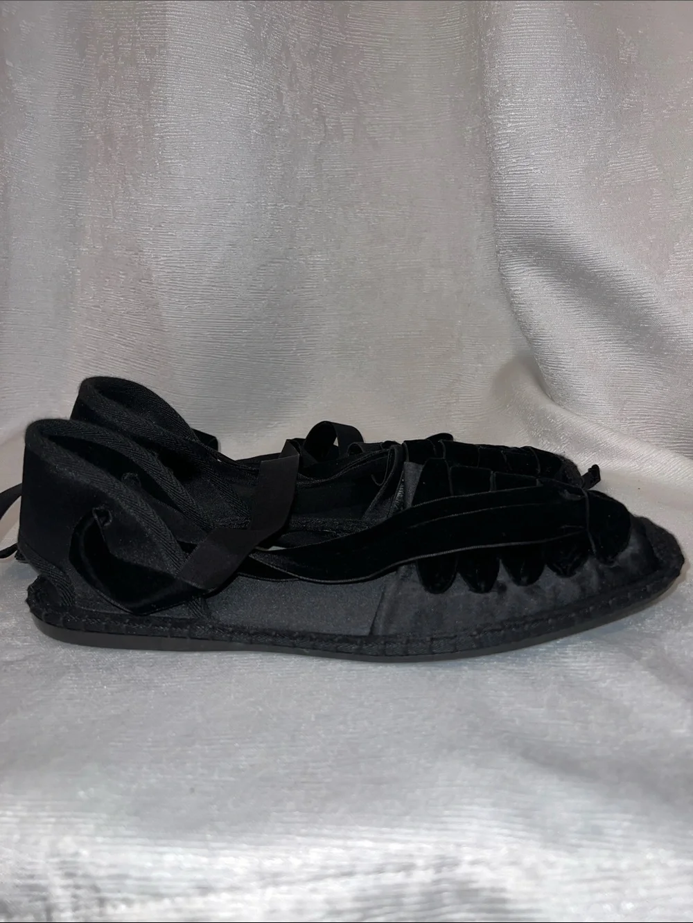 Polo Ralph Lauren Satin Lace-Up Espadrille Black Lace-Up Flats Size 9 - SB9